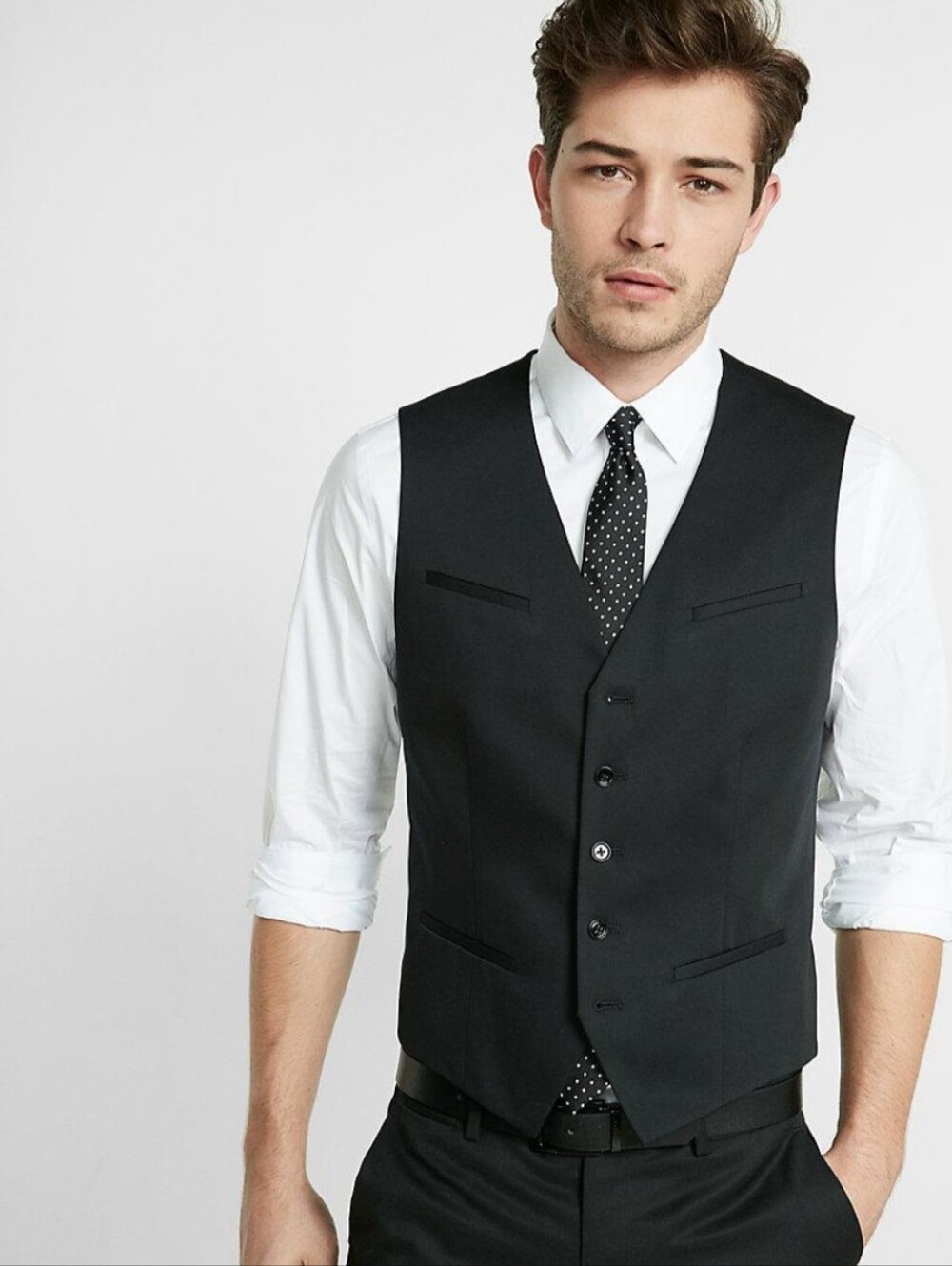 NWT Express Men’s M Black 5 Button Suit Vest Dress Waistcoat